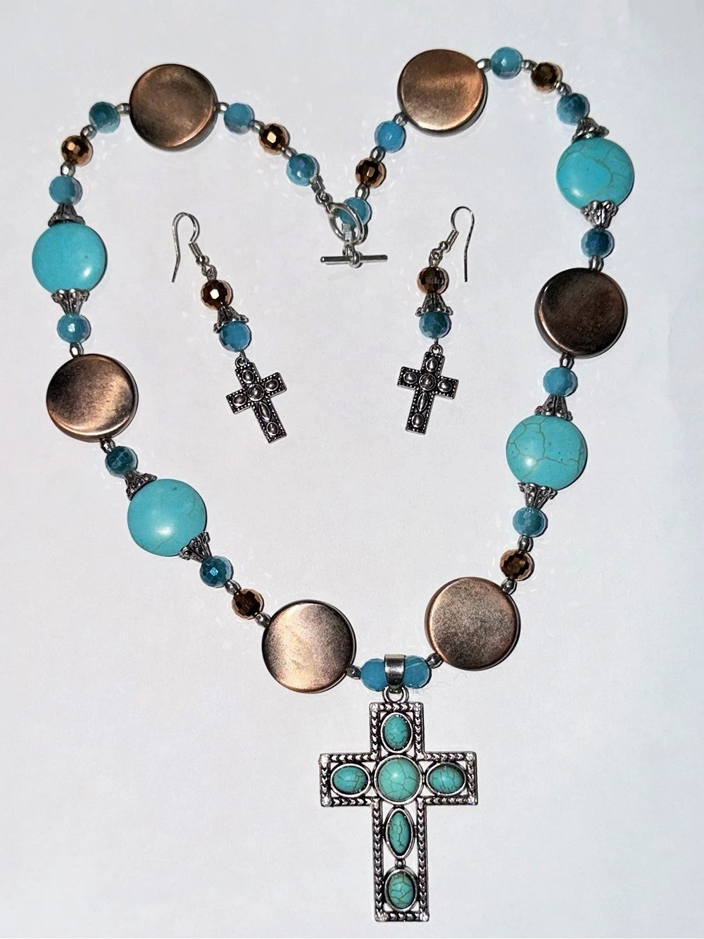 Turquoise Cross Pendant Necklace & Earrings